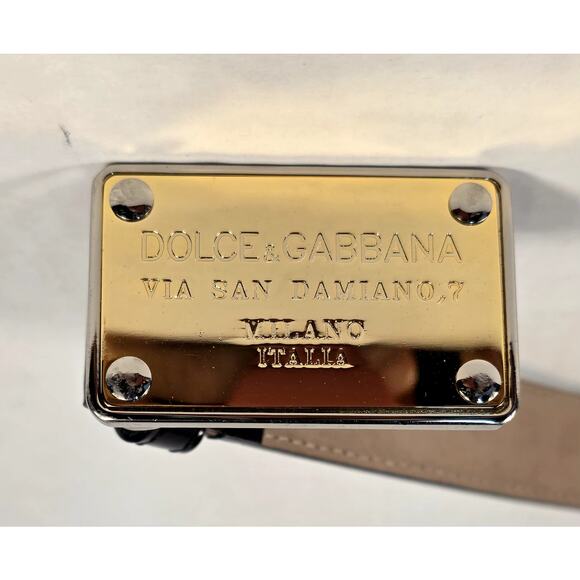 Dolce & Gabbana Black Patent Leather Belt Gold Logo Plaque Milano Italia Size 34 main image 8